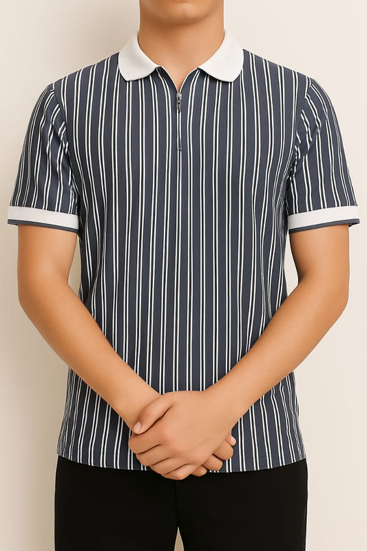 Men Striped Slim Fit Polo T-Shirt