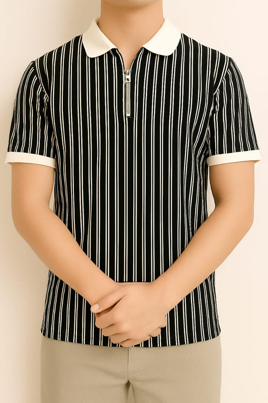 Men Striped Slim Fit Polo T-Shirt