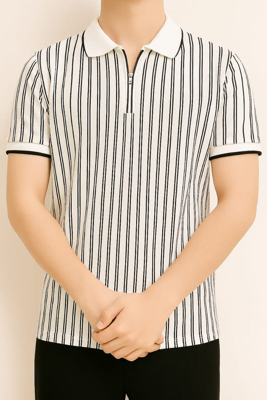 Men Striped Slim Fit Polo T-Shirt