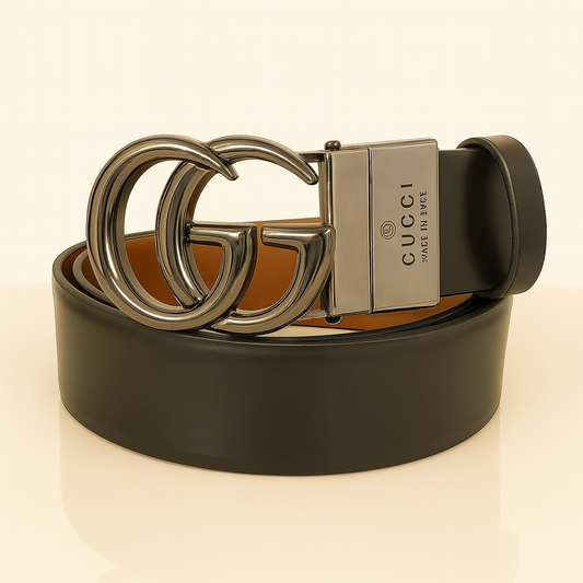 Imported Double-Sided Belt – Original Leather, Sliver Buckle